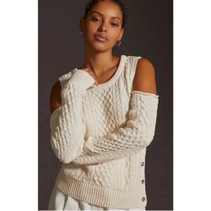 Anthropologie Pilcro Cold Shoulder Cable Knit Sweater Ivory Size XS Long Sleeve